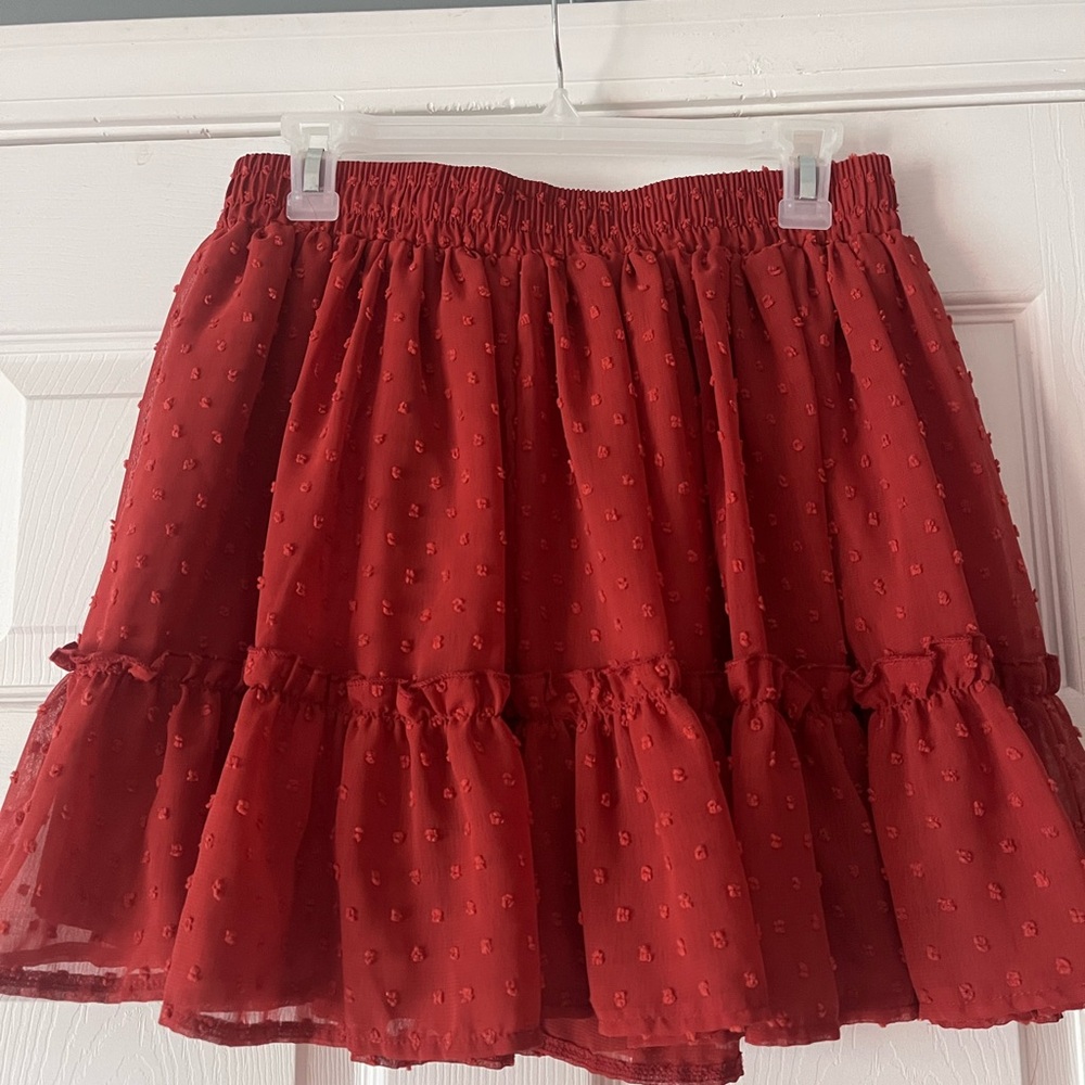 SHEIN Red Swiss Dot Tiered Midi Skirt